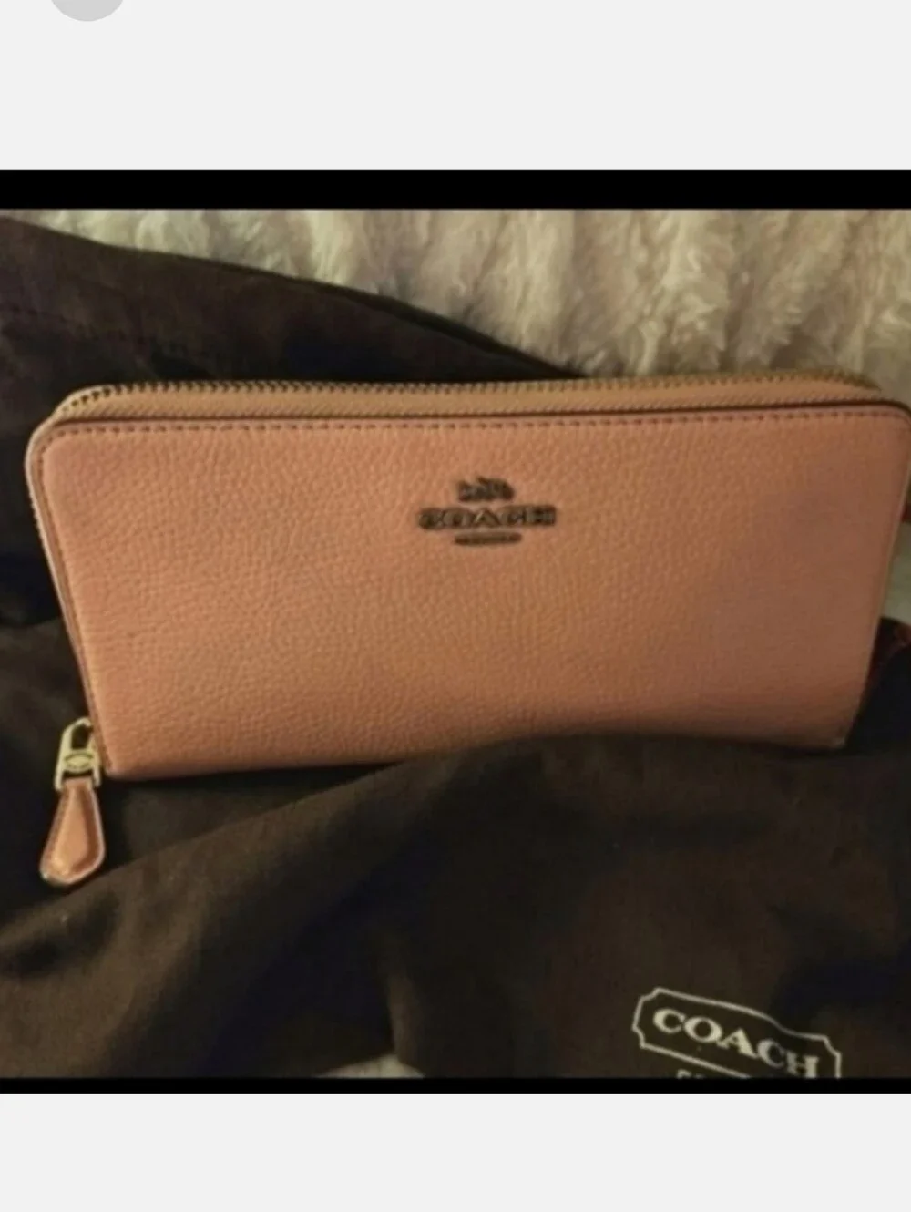 Coach Blush Pink Accordian Zip-Around Pebbled Leather Wallet
